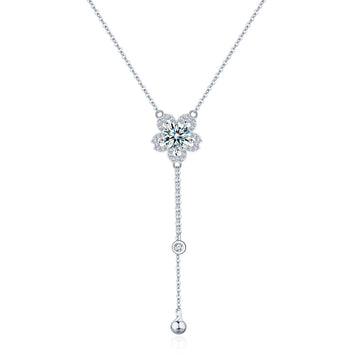 New tassel plum blossom necklace inlaid with 1ct moissanite 925 sterling silver pendant collarbone chain female Internet celebrity jewelry wholesale