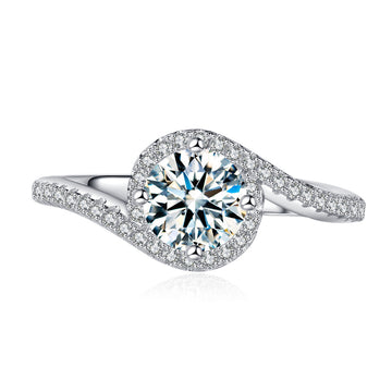 Micro-inlaid diamond button arm round bag inlaid with 6mm round 80 points mozzarella diamond S925 sterling silver ring women's fashion ins style