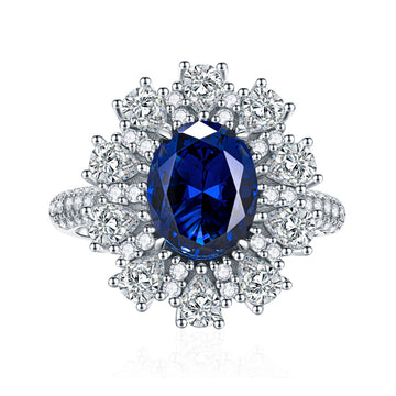 3ct simulation royal sapphire ring women's S925 sterling silver ring Princess Diana style rich woman jewelry European and American ins hot sale