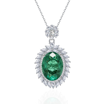 11 Karat Paraiba Tourmaline 13 * 18 Oval Artificial Gemstone Necklace Ladies 925 Sterling Silver Pendant Europe and America
