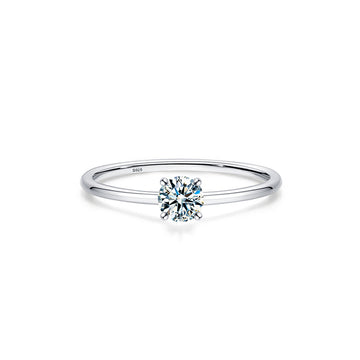 0.25Ct small carat 3.75mm round four-claw inlaid mozzarella diamond ring women's simple line diamond ring versatile model