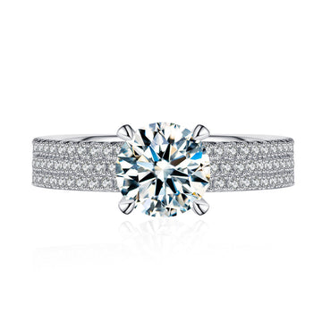 Whole circle slightly inlaid with diamonds inlaid with 1 carat 6.5mm round moissanite diamond ring S925 sterling silver ring European and American cross-border