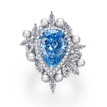 New 925 silver imported high carbon diamond 14.5 carat heart of the ocean aquamarine ring 11 * 15mm water drop jewelry