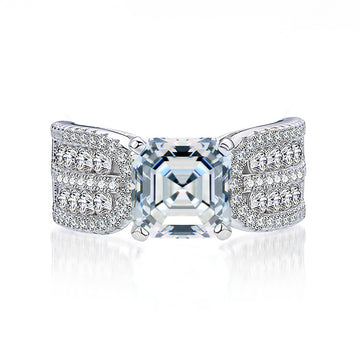 2.5ct square pagoda moissanite diamond ring S925 sterling silver wheat ear ring women's ins light luxury European and American cross-border jewelry