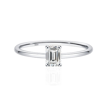 Mozambican diamond 0.8ct rectangular 4 * 6mm emerald cut S925 sterling silver ring women's simple versatile diamond ring wholesale