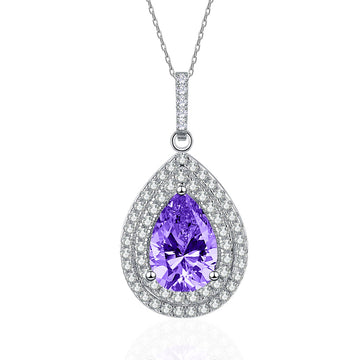 8.8 carat pear-shaped 10 * 14mm purple diamond necklace women's S925 sterling silver slightly inlaid diamond pendant European and American cross-border jewelry