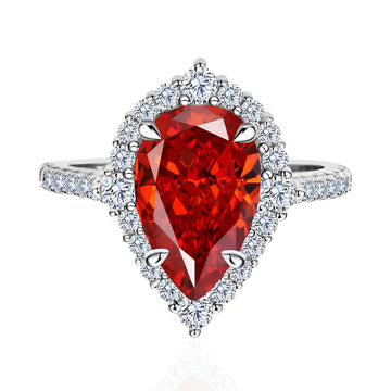 7ct ice flower cut 8 * 12 pear-shaped Padma red high carbon diamond S925 sterling silver ring female European and American cross-border ins wind