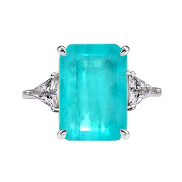 6 carat rectangular 10 * 14mm synthetic emerald Paraiba gemstone ring women's sterling silver European and American retro jewelry
