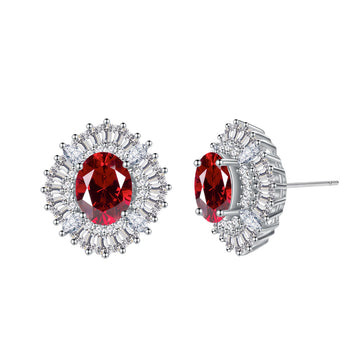 1.7ct pigeon egg 7 * 9mm royal sapphire stud earrings women's sterling silver European and American cross-border light luxury banquet retro earrings