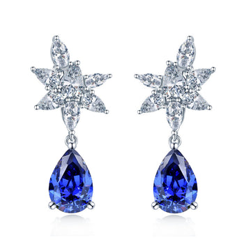 New 8 * 12mm water drop-shaped Tanzanian blue earrings women's S925 silver high-end light luxury stud earrings cross-border hot-selling earrings