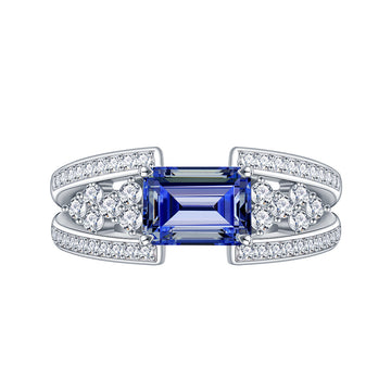 2.5CT rectangular simulation sapphire ring women's 925 silver high-end jewelry Douyin live broadcast wholesale hair
