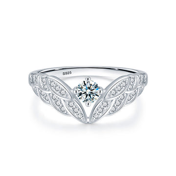 2024 new 0.3ct blue-green moissanite ring women's 925 sterling silver angel wings ring fashion wish cross-border