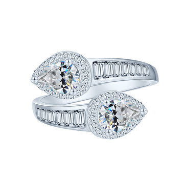 80 points 5 * 7mm water drop moissanite ring push square row diamond S925 sterling silver live ring ins Internet celebrity jewelry