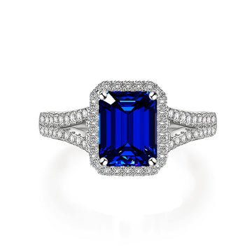 2025 new 6 * 8 Tanzanian blue simulated gemstone ring women's 925 silver European and American fashion light luxury live broadcast jewelry supply