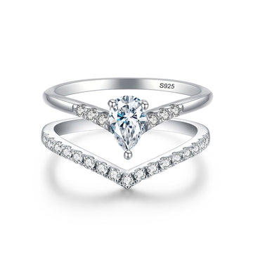 0.5ct special-shaped water drop 4 * 6mm mozzarella diamond ring women's S925 sterling silver stacked wind pair ring Douyin live broadcast jewelry