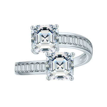2ct pagoda 7 * 7 sugar mozzarella diamond ring niche design push square row diamond S925 sterling silver ring European and American jewelry