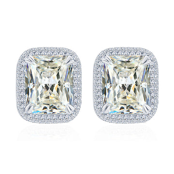 10 carat 10 * 12 high carbon diamond sea blue zirconium stud earrings women's S925 sterling silver Redeen ear jewelry European and American ins jewelry