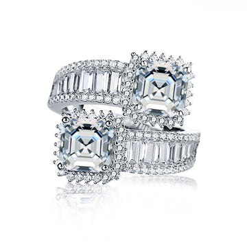 2 carat 7 * 7 square pagoda mozzarella diamond ring women's arms open ring European and American foreign trade cross-border jewelry wholesale