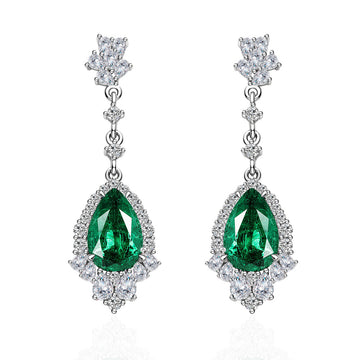 2.2ct pear-shaped 8 * 12 Columbia wood green earrings women's 925 sterling silver long stud earrings European and American retro jewelry