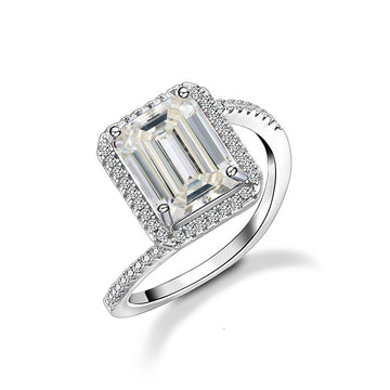 4 carat 8 * 10mm rectangular chamfered mozzarella diamond ring women's 925 sterling silver niche design high-end European and American jewelry