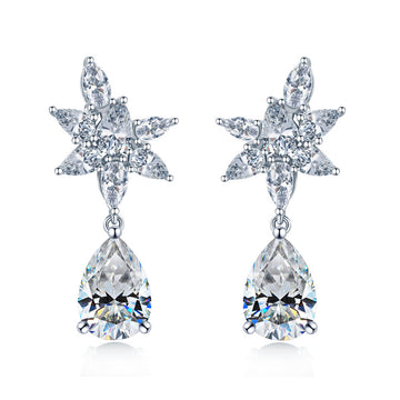 4ct water drop mozzarella diamond earrings women's 925 silver 8 * 12mm pear-shaped earrings European and American fashion dinner party high jewelry