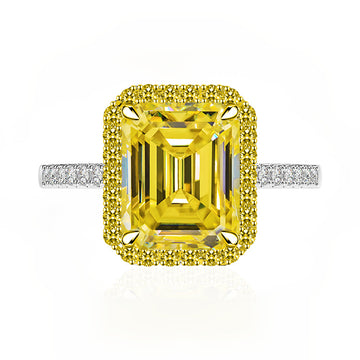 5.5ct gold plating bag inlaid with 8 * 10 yellow diamond pink diamond sugar cube ring women's S925 sterling silver European and American ins style jewelry