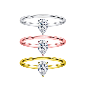 0.5ct pear-shaped 4 * 6mm mozzarella diamond S925 sterling silver ring women's fashion versatile simple diamond ring cross-border silver jewelry