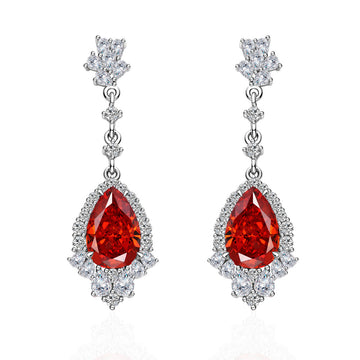 7ct Padma red ice flower cut high carbon diamond 925 sterling silver stud earrings women's long earrings earrings European and American jewelry