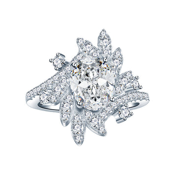2-carat mozzarella diamond sunflower ring 925 sterling silver simulated diamond ring, European and American cross-border live broadcast light luxury jewelry