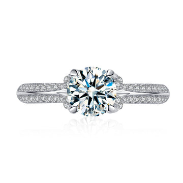 Inlaid 80 points round 6mm mozzarella diamond half of the country ring 925 sterling silver eight hearts and eight arrows closed diamond ring wholesale