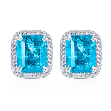 Full Diamond Square Bag Inlaid 4.2 Carat 10 * 12 Wharton Emerald Earrings Women's S925 Sterling Silver Simulation Gemstone Earrings