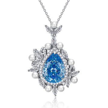 New 925 Silver 14.5 Carat Ocean Heart Necklace Women's 11 * 15 Pear Shaped Aquamarine High Carbon Diamond Droplet Pendant