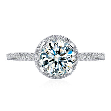 1 carat 6.5mm round bag slightly inlaid with diamonds S925 sterling silver ring women's classic four-claw diamond ring wedding proposal jewelry