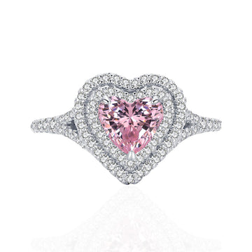 1.4ct love-shaped 6mm yellow diamond slightly inlaid with diamond S925 sterling silver ring women's fashion simple light luxury jewelry wholesale