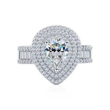 New 1.8 carat 7 * 9mm pear-shaped micro-inlaid push square full diamond sterling silver ring Douyin live stream niche jewelry wholesale