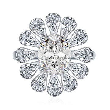 3 carat Dan shape 8 * 10 mozzarella diamond sterling silver ring women's light luxury ins wind sunflower diamond ring Douyin live broadcast new model