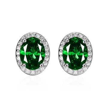 6 * 8Mm classic versatile denier-shaped colored diamond stud earrings for women S925 sterling silver simulation red and blue emerald earrings ins live stream