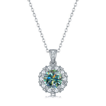 Two-carat moissanite fashion princess round bag full of diamonds necklace women's sterling silver Douyin live broadcast hot-selling collarbone chain pendant