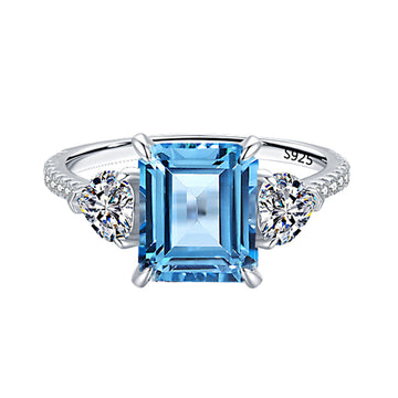 5.5 carat aquamarine ring women's 925 sterling silver 8 * 10mm rectangular high carbon diamond European and American cross-border live broadcast jewelry