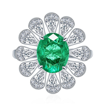 Inlaid 8 * 10mm denier Paraiba tourmaline sunflower ring women's s925 sterling silver European and American gemstone ring