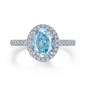 1.6ct Aquamarine egg-shaped 5 * 8 ice flower cut high carbon diamond S925 sterling silver ring women's European and American fashion live stream jewelry