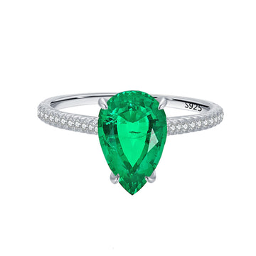 2.4 carat water drop shape 8 * 12mm artificial emerald 925 silver ring women's European and American cross-border high jewelry wholesale