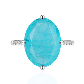8 carat 12 * 16mm oval inlaid artificial gemstone Paraiba sterling silver ring women's European and American jewelry wholesale