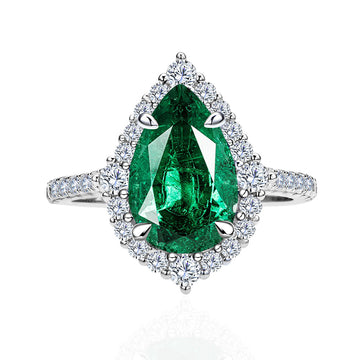 2.2Ct Colombian Musa Emerald Ring Women's 8 * 12 Water Drop Vintage European and American 925 Sterling Silver Jewelry