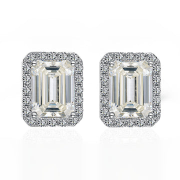 2-3 carat emerald cut special-shaped mozzarella diamond stud earrings S925 sterling silver earrings women ins Douyin live stream jewelry