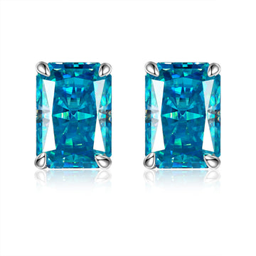 7ct dark tanzanian blue 8 * 10 ice flower cut stud earrings women's 925 sterling silver 8A high carbon diamond ear jewelry European and American cross-border jewelry