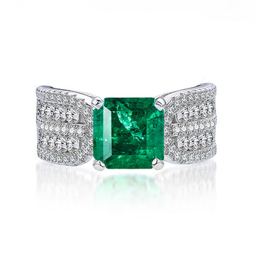 New product 8 * 8mm Paraiba tourmaline wheat ear ring women's sterling silver ring ins wind European and American cross-border live broadcast jewelry