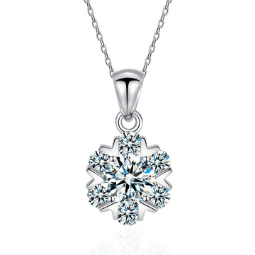 1 carat 6.5mm mozzarella diamond necklace women's S925 sterling silver snowflake pendant simple fashion temperament collarbone chain wholesale