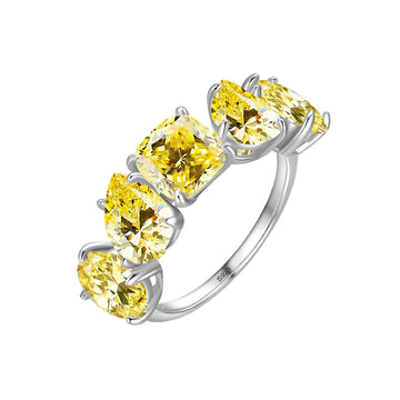 Original design irregular row diamond S925 sterling silver ring women's inlaid yellow diamond ring European and American cross-border light luxury jewelry