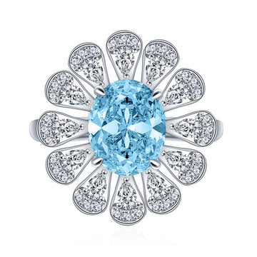 3ct Royal Sapphire Flower Ring Women's 925 Sterling Silver 8 * 10 Egg Shaped European and American High-end Princess Diana Jewelry